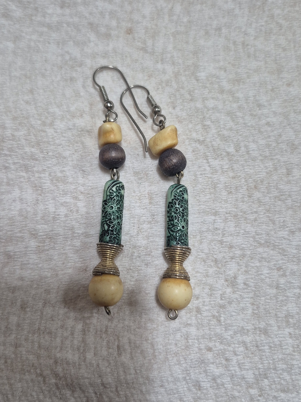 Vintage Boho Green Filigree Bead Drop Earrings - Unbranded